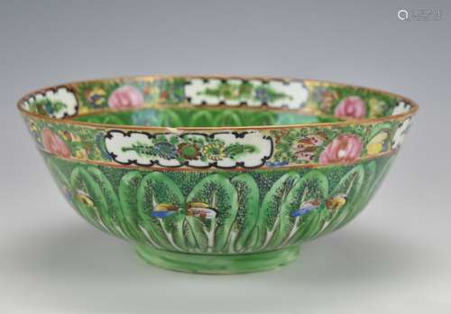 Large Punch Bowl w/ Cabbage & Butterflies,19th C.