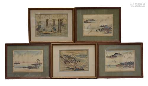 (5) Five Framed Japanese Ukiyoe/ Woodblock Prints