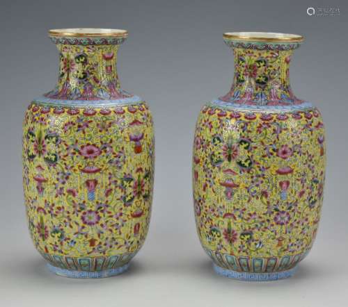 A Pair of Chinese Pastel Floral Vases, ROC Peirod