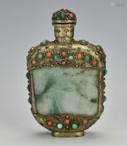 Silver & Agate Jadeite Snuff Bottle,Qing D.