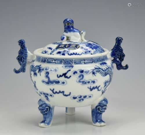 Chinese Blue and White Porcelain Censer,19th C.