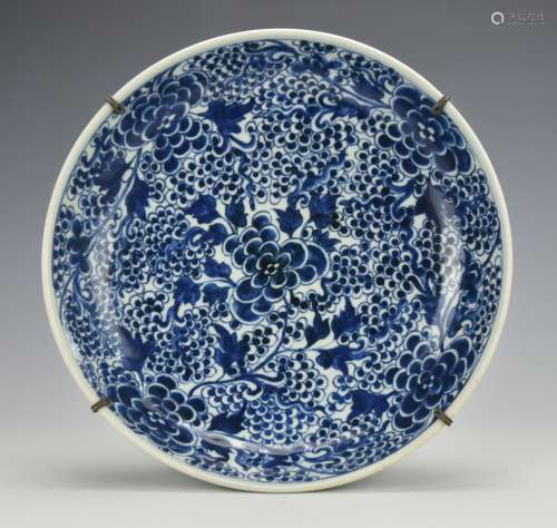 Chinese Blue & White Floral Charger,19th C.
