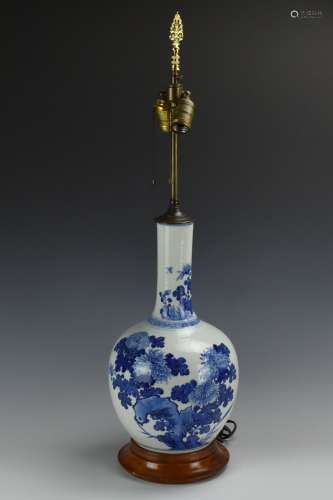 Chinese Blue & White Porcelain Vase/ Lamp,19th C.