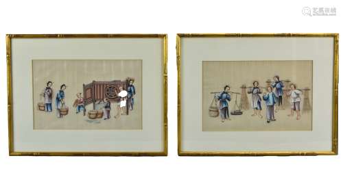 Two Pith Paper Paintings of Outdoor Life,19th C.