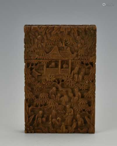 Chinese Carved Wooden Card Holder, 20th C.