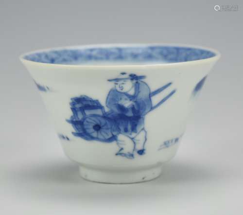 A Small Blue & White Cup w/ Figures, Kangxi Period