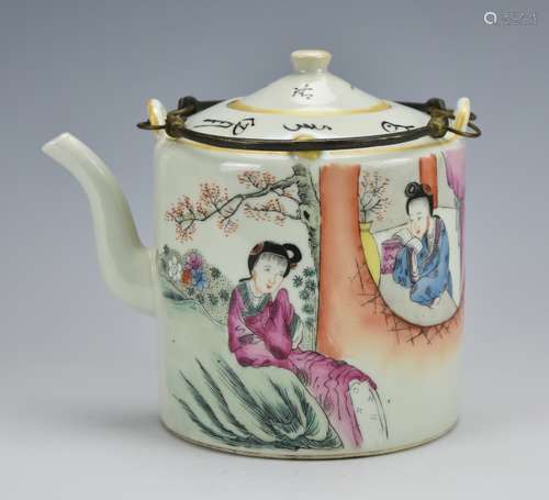 Famille Rose Teapot w/ Women ,20th C.