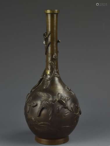 A Bronze Bird & Blossom Vase,19th C.