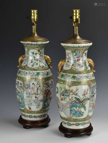 Pair of Cantonese Famille Rose Vases,19th C.