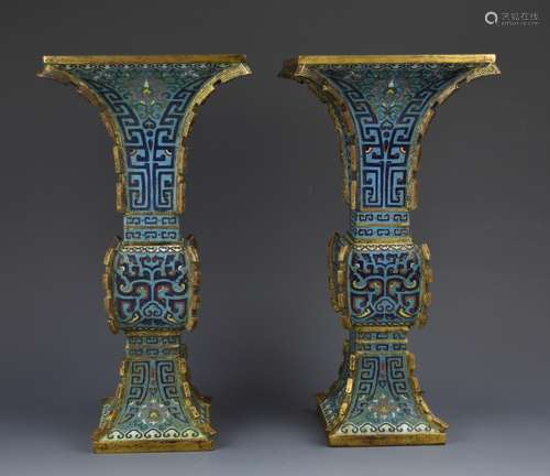 A Pair of Large Cloisonne Vases,Gu,19/20th C.