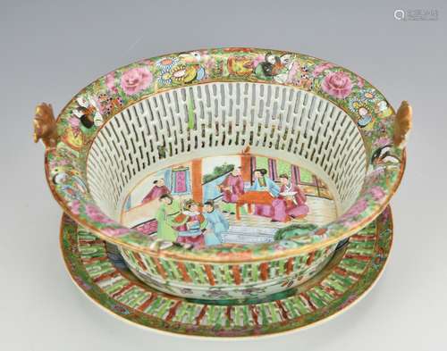 Cantonese Openwork Bowl & Tray,19th C.