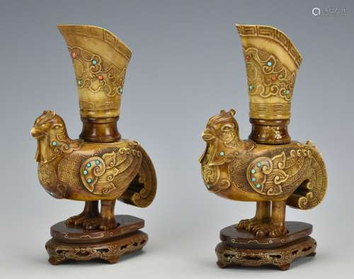 Pair of Antique Phoenix Candle Stands w/ Coral