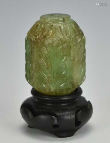 A Jade Snuff Bottle, Hexagonal w/ Carvings,Qing D.
