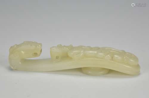 White Jade Belt Hook w/ Dragon,17/18th C.