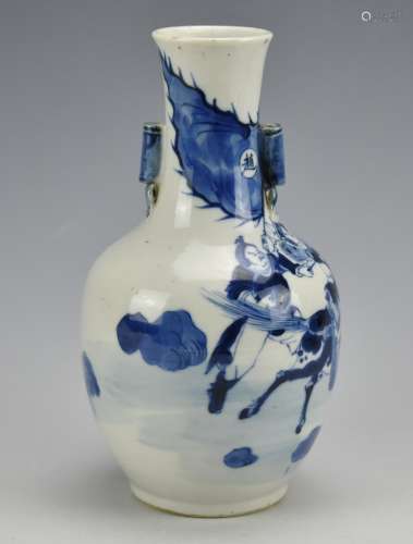 A Chinese Blue & White Horseman Vase ,19th C.