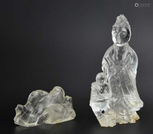 Chinese Rock Crystal Guanyin and Pen Stand,Qing D.