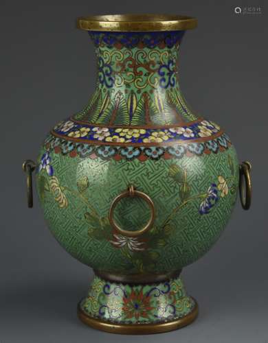 A Cloisonne Vase w/ 4 Dangling Hoops,ROC Period