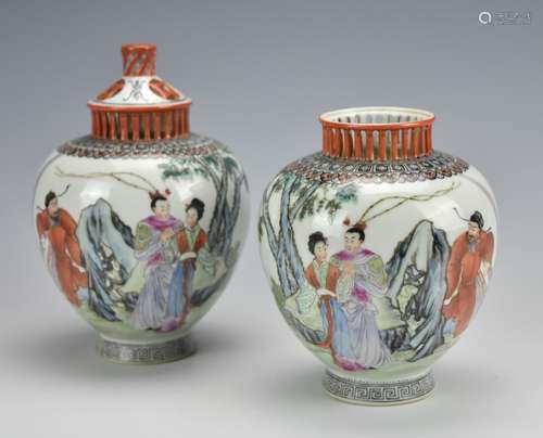 Pair of Famille Rose Jars and Cover, ROC Period