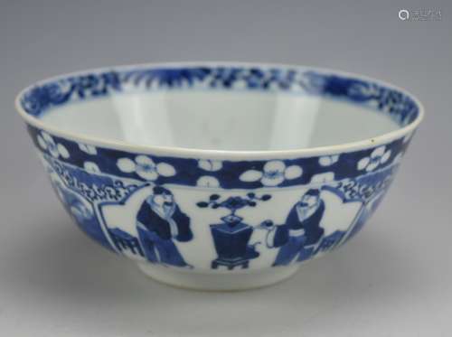 A Blue and White Bowl w/ Figures, 19th C.