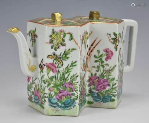 A Cantonese Glazed Double Teapot and Cover,19th C.