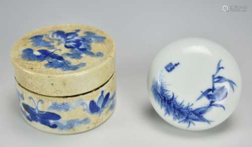 Two Small Circular Porcelain Ink Boxes,19/20th C.