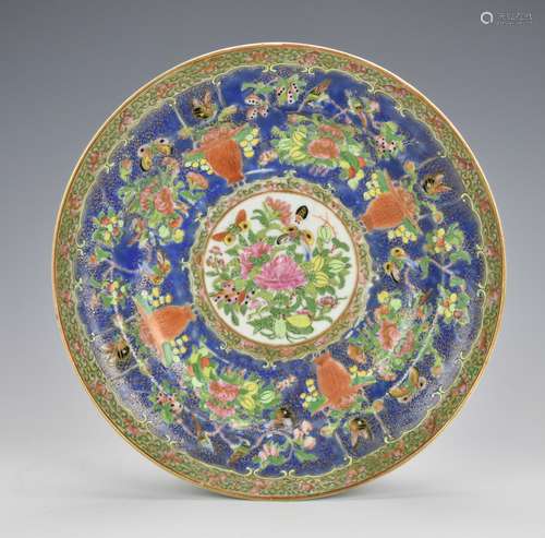 A Blue Ground Cantonese Glazed Plate,19th C.