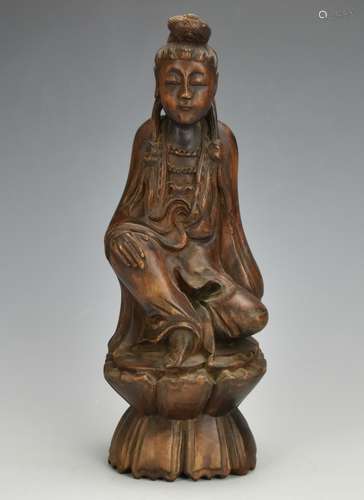 Chinese Carved Wood Guanyin, QIng D.