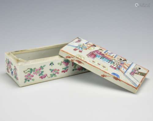 A Rectangular Porcelain Famille Rose Box, 19th C.