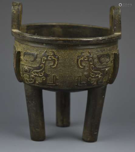 A Tall Bronze Tripod Censer, Qing D.