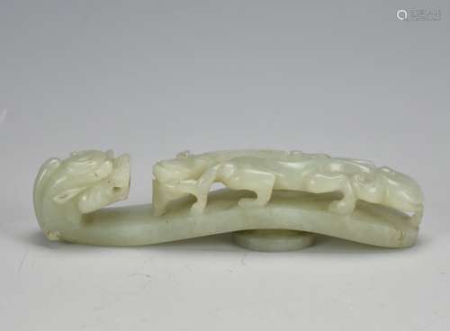 Chinese White Jade Dragon Belt Hook