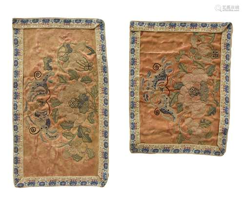 Pair of Matching Floral Embroideries,Qing D.