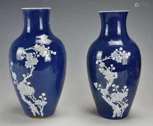 Pair of Powder Blue Glaze Vases w/ Blossom,19th C.