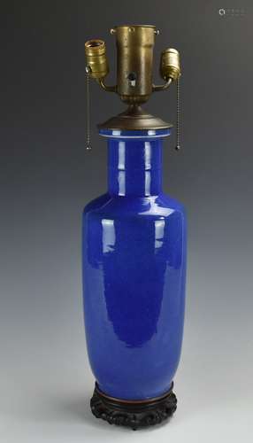 A Snow-Flake Blue Glazed Rouleau Vase,19th C.