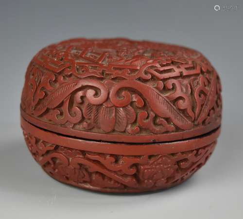 A Round Carved Lacquerware Box,20th C.