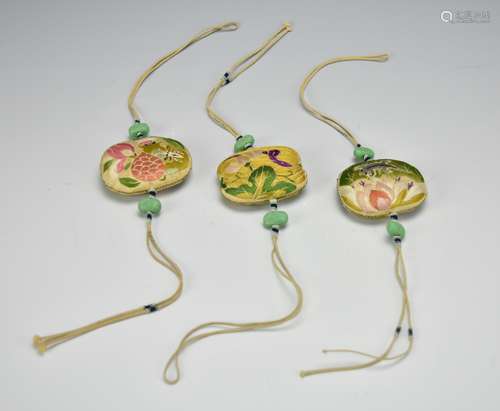 Three Floral Sachets w/ Turquoise Beads,Qing D