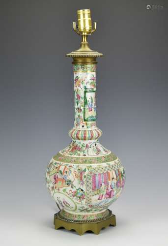 A Canton Glaze Famille Rose Vase Lamp,19th C.