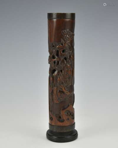 Cylindrical Bamboo Carved Incense Burner, Qing D.