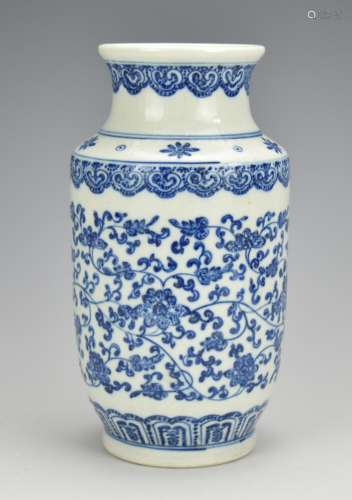 Blue & White Floral Scroll Vase,19th C.