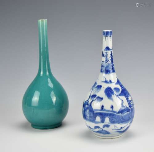 (2) Tall Neck Vases: Riverside & Turquoise,19th C.