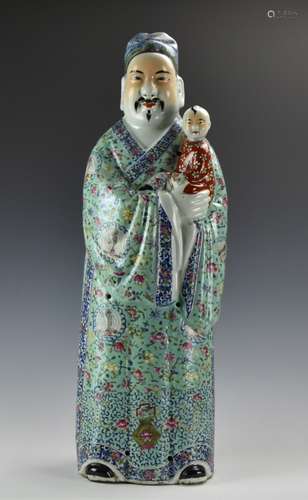 A Large Porcelain Figure of Man & Child,ROC Period