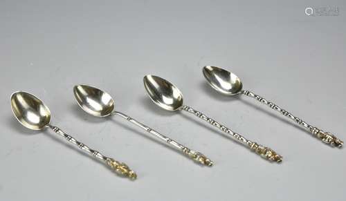 Set of 4 Sterling Silver Chinese Demitasse Spoons