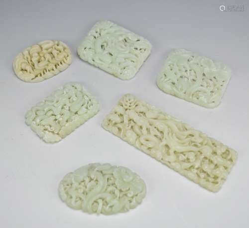 Six White Jade Pendants: Ducks, Dragons, Flowers