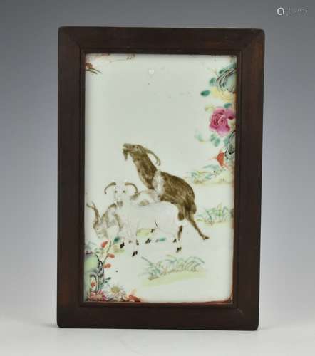 Chinese Erotic, Famille Rose, Goat Plaque,19th C.