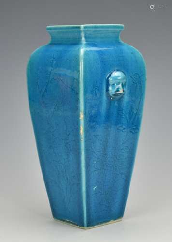 An Turquoise Arching, Square-Sided Vase,18th C.