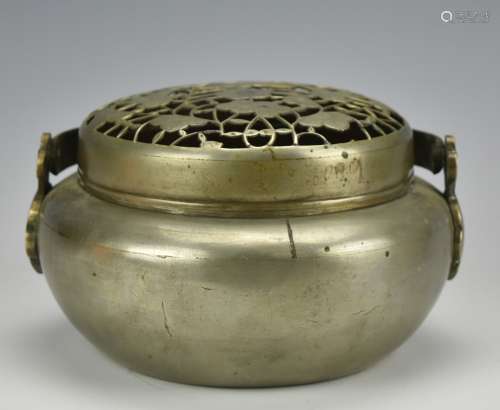 A White Bronze Hand Warmer, Qing Dynasty