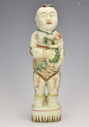 A Famille Verte Child w/ Lotus Pot Figure,19th C.