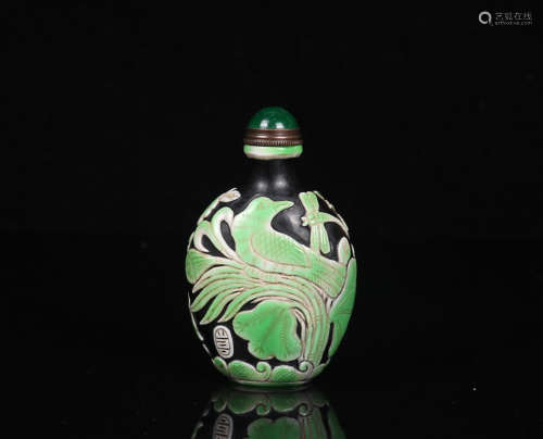 OLD GLASS FLOWER AND BIRD PATTERN SNUFF BOTTLE