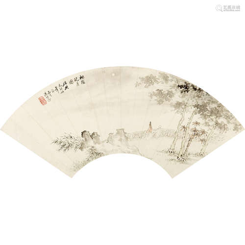 汤贻汾 （1778-1853） 桐阴玩月 纸本设色 扇面