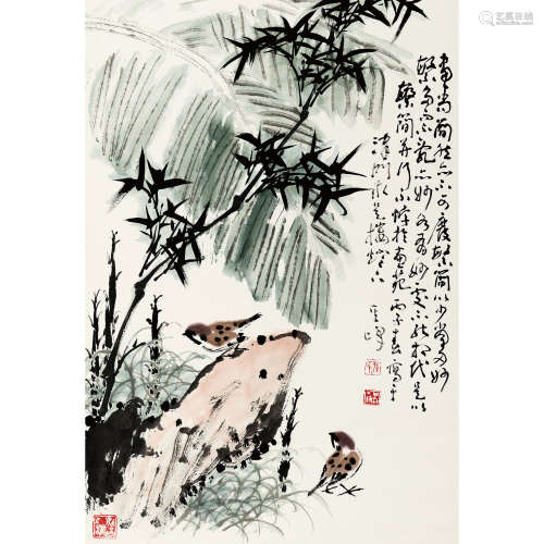 孙其峰 （b.1920） 1996 年作 双雀图 纸本设色 镜心