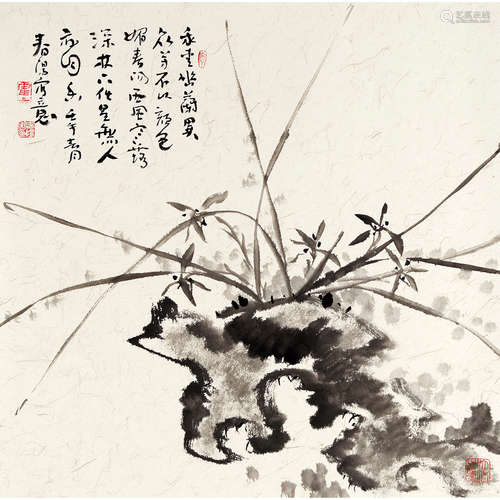 霍春阳 （b.1946） 2002 年作 兰石图 纸本水墨 镜框